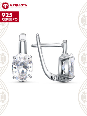 Серьги серебро 925 пробы, покрытие - платинирование, вставка - фианит (недрагоценный камень)