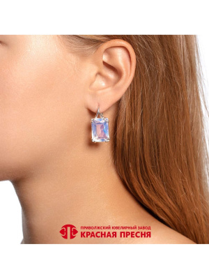 Серьги серебро 925 пробы, покрытие - родирование, вставка - стекло ювелирное собственной огранки