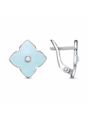 Серьги серебро 925 пробы, покрытие - платинирование, отделка - эмаль, вставка - стекло ювелирное preciosa