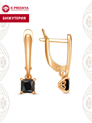 Серьги бижутерия, покрытие - золочение, вставка - фианит (недрагоценный камень)