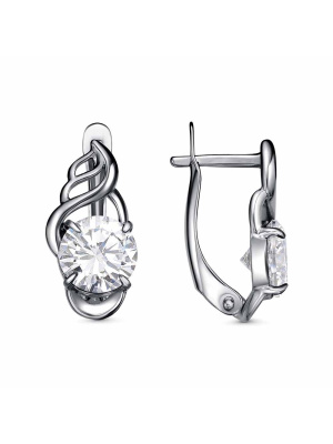 Серьги бижутерия, покрытие - серебрение с оксидированием, вставка - фианит (недрагоценный камень)