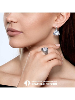 Серьги серебро 925 пробы, покрытие - оксидирование, вставка - фианит (недрагоценный камень)