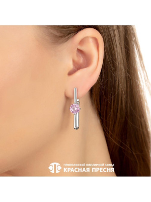 Серьги серебро 925 пробы, покрытие - платинирование, вставка - фианит (недрагоценный камень)