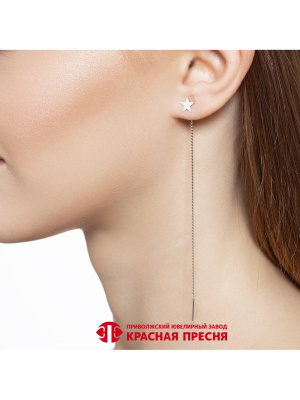 Серьга серебро 925 пробы, покрытие - платинирование, без вставок