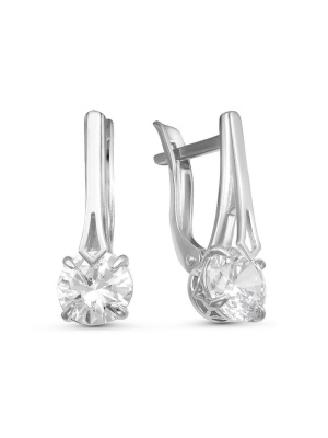 Серьги серебро 925 пробы, покрытие - родирование, вставка - фианит (недрагоценный камень)