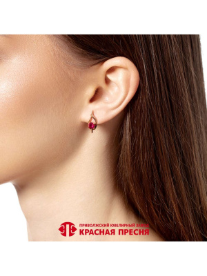 Серьги серебро 925 пробы, покрытие - золочение, вставка - синтетический корунд