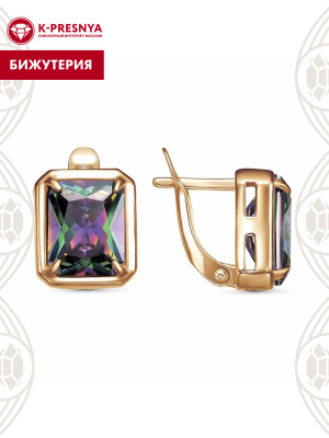 Серьги бижутерия, покрытие - золочение, вставка - фианит (недрагоценный камень)