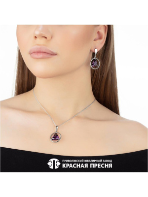 Серьги серебро 925 пробы, покрытие - платинирование, вставка - фианит (недрагоценный камень)