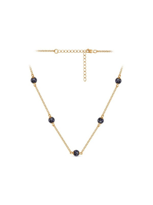 Колье бижутерия, покрытие - золочение, вставка - гематит