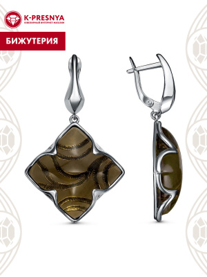 Серьги бижутерия, покрытие - серебрение с оксидированием, вставка - стекло ювелирное собственной огранки