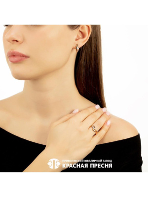 Серьги серебро 925 пробы, покрытие - золочение, выборочное родирование, вставка - фианит (недрагоценный камень)