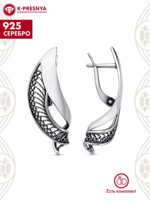 Серьги серебро 925 пробы, покрытие - оксидирование, без вставок