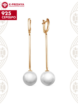 Серьги серебро 925 пробы, покрытие - золочение, вставка - имитация жемчуга