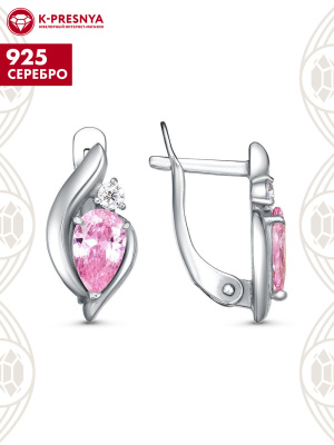 Серьги серебро 925 пробы, покрытие - родирование, вставка - фианит (недрагоценный камень)