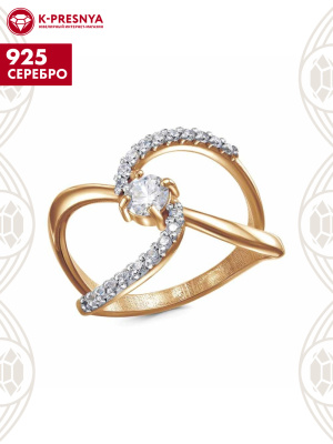 Кольцо серебро 925 пробы, покрытие - золочение, выборочное родирование, вставка - фианит (недрагоценный камень)