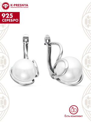 Серьги серебро 925 пробы, покрытие - оксидирование, вставка - имитация жемчуга