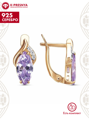 Серьги серебро 925 пробы, покрытие - золочение, выборочное родирование, вставка - фианит (недрагоценный камень)