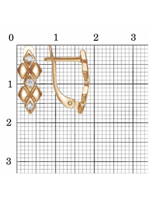 Серьги серебро 925 пробы, покрытие - золочение, вставка - фианит (недрагоценный камень)