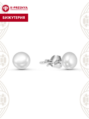 Серьги бижутерия, покрытие - серебрение, вставка - культивированный жемчуг