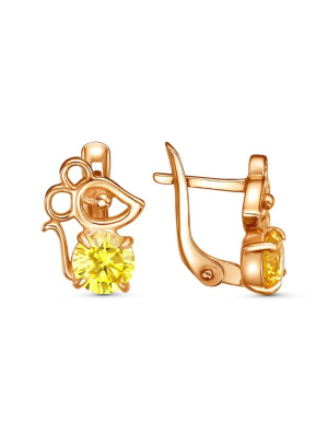 Серьги серебро 925 пробы, покрытие - золочение, вставка - фианит (недрагоценный камень)