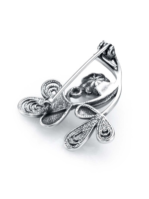 Брошь серебро 925 пробы, покрытие - оксидирование, вставка - культивированный жемчуг