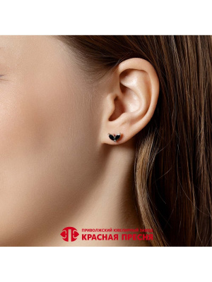 Серьги серебро 925 пробы, покрытие - родирование, вставка - фианит (недрагоценный камень)