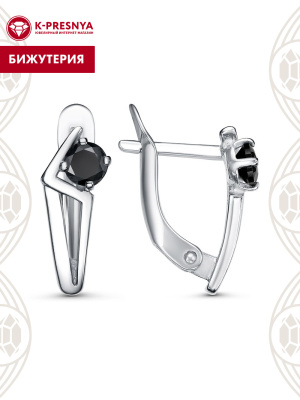 Серьги бижутерия, покрытие - платинирование, вставка - фианит (недрагоценный камень)