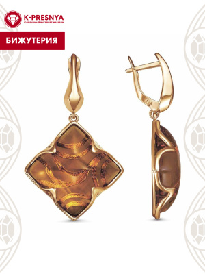 Серьги бижутерия, покрытие - золочение, вставка - стекло ювелирное собственной огранки