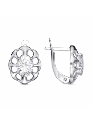 Серьги бижутерия, покрытие - платинирование, вставка - фианит (недрагоценный камень)