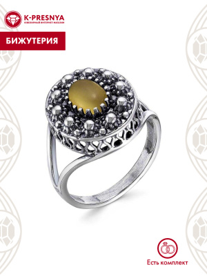Кольцо бижутерия, покрытие - серебрение с оксидированием, вставка - искусственный кошачий глаз