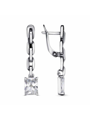 Серьги бижутерия, покрытие - серебрение с оксидированием, вставка - фианит (недрагоценный камень)