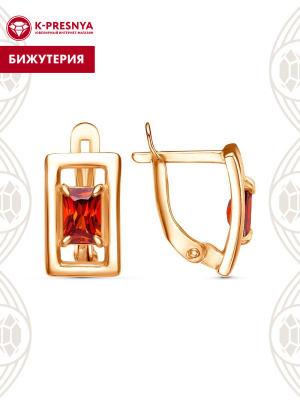Серьги бижутерия, покрытие - золочение, вставка - фианит (недрагоценный камень)