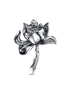 Брошь бижутерия, покрытие - серебрение с оксидированием, без вставок