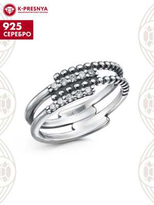 Кольцо серебро 925 пробы, покрытие - оксидирование, вставка - фианит (недрагоценный камень)