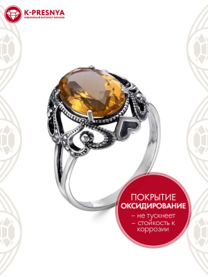 Кольцо серебро 925 пробы, покрытие - оксидирование, вставка - искусственный султанит