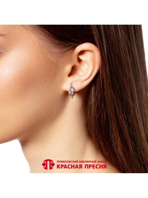 Серьги серебро 925 пробы, покрытие - родирование, вставка - фианит (недрагоценный камень)