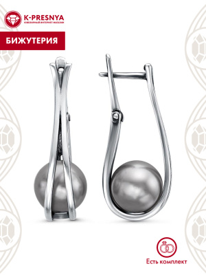 Серьги бижутерия, покрытие - серебрение с оксидированием, вставка - имитация жемчуга