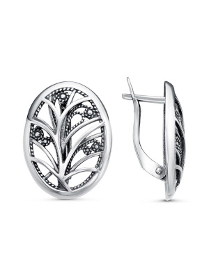 Серьги серебро 925 пробы, покрытие - оксидирование, без вставок