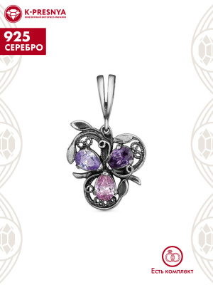 Подвеска серебро 925 пробы, покрытие - оксидирование, вставка - фианит (недрагоценный камень)