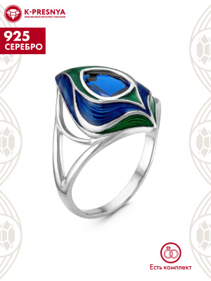 Кольцо серебро 925 пробы, покрытие - родирование, отделка - эмаль, вставка - искусственная шпинель