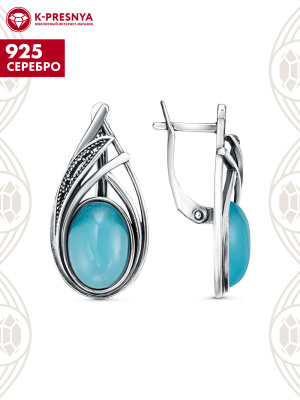 Серьги серебро 925 пробы, покрытие - оксидирование, вставка - искусственный халцедон