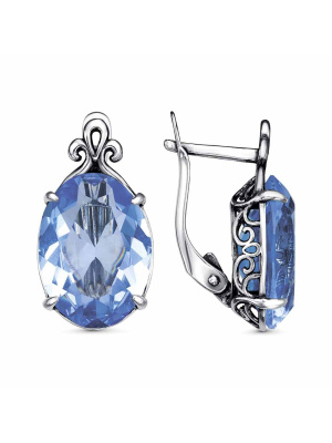 Серьги серебро 925 пробы, покрытие - оксидирование, вставка - стекло ювелирное собственной огранки