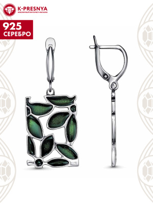Серьги серебро 925 пробы, покрытие - оксидирование, отделка - эмаль, без вставок