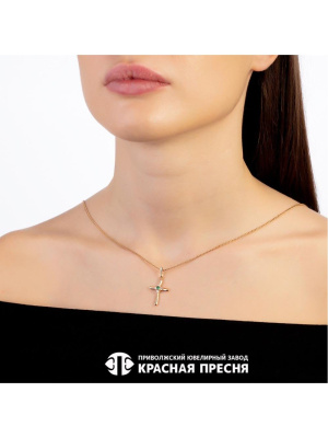 Подвеска серебро 925 пробы, покрытие - золочение, вставка - искусственная шпинель, фианит (недрагоценный камень)