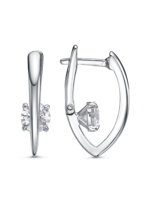 Серьги серебро 925 пробы, покрытие - родирование, вставка - фианит (недрагоценный камень)