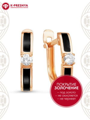 Серьги серебро 925 пробы, покрытие - золочение, отделка - эмаль, вставка - фианит (недрагоценный камень)