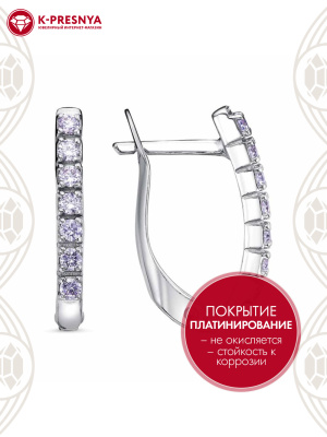 Серьги бижутерия, покрытие - платинирование, вставка - фианит (недрагоценный камень)
