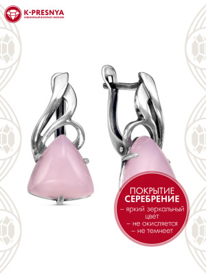 Серьги бижутерия, покрытие - серебрение с оксидированием, вставка - искусственный кварц розовый