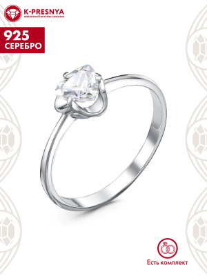 Кольцо серебро 925 пробы, покрытие - родирование, вставка - фианит (недрагоценный камень)