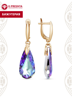 Серьги бижутерия, покрытие - золочение, вставка - ювелирное стекло европейской огранки